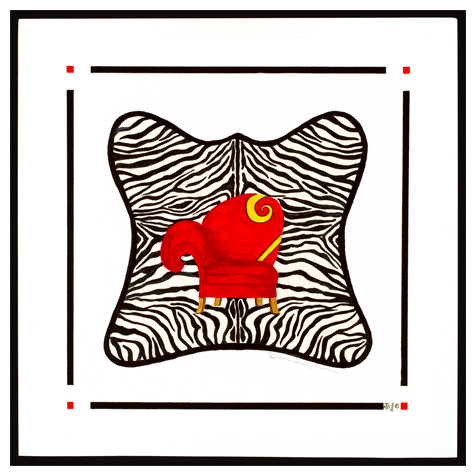 Zebra with Red Chair